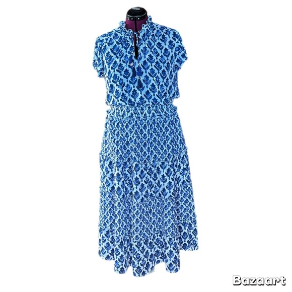Chico's Floral Blue and White maxi DRESS - Picture 1 of 13